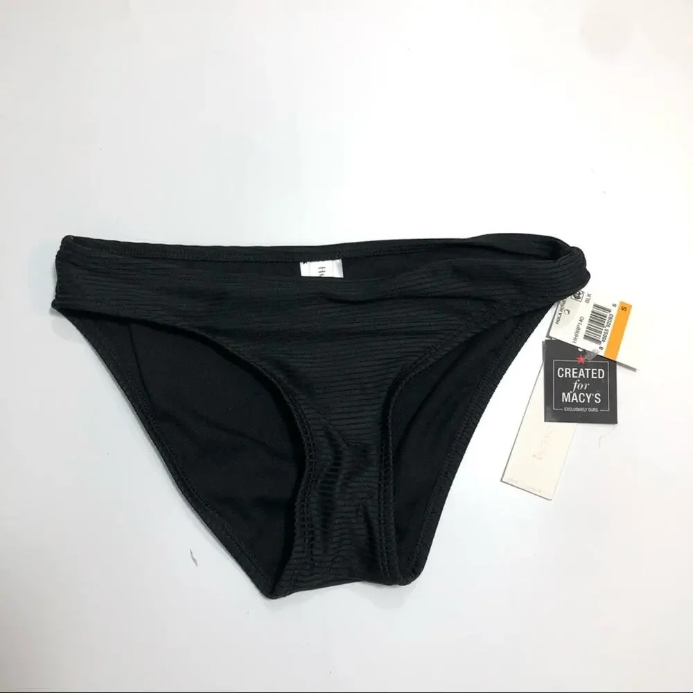 Hula Honey BLACK Rib Hipster Bikini Swim Bottom Sm